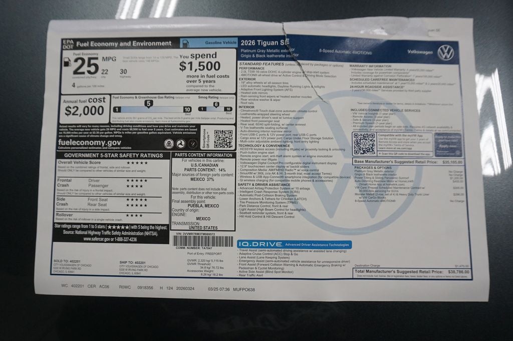 2026 Volkswagen Tiguan 2.0T SE