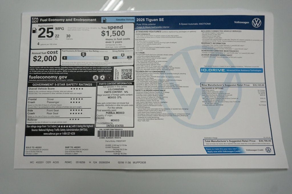 2026 Volkswagen Tiguan 2.0T SE