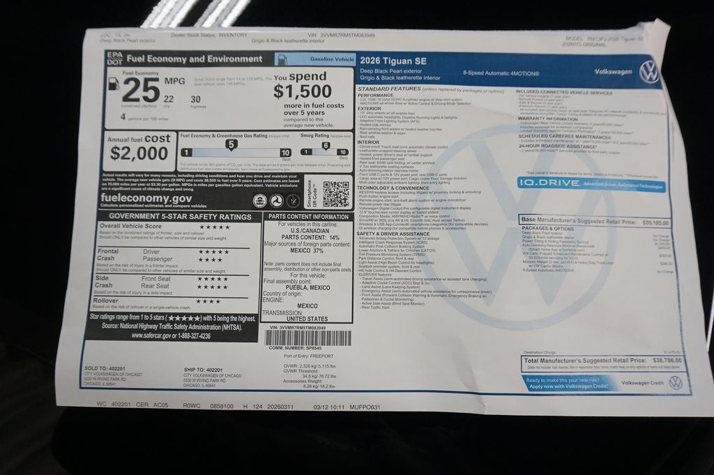 2026 Volkswagen Tiguan 2.0T SE