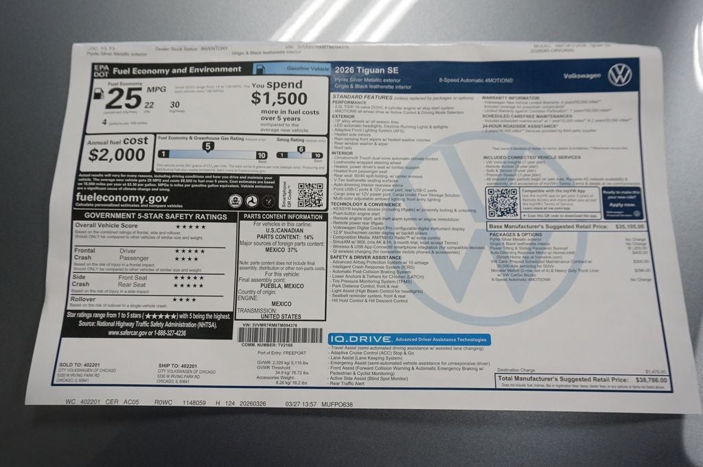 2026 Volkswagen Tiguan 2.0T SE