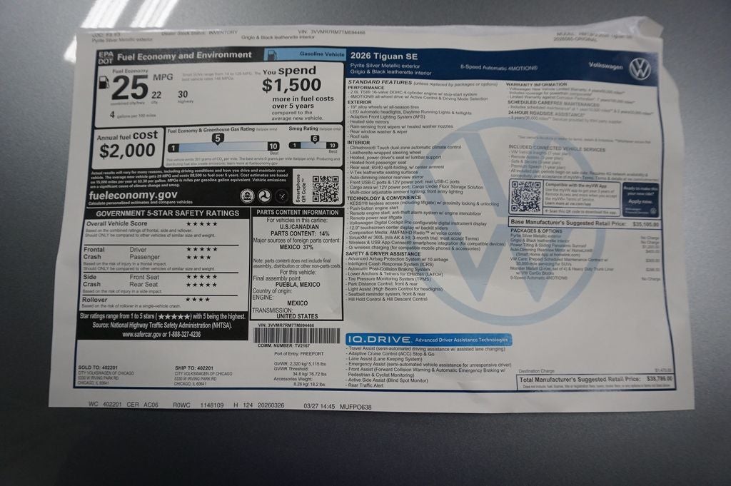2026 Volkswagen Tiguan 2.0T SE
