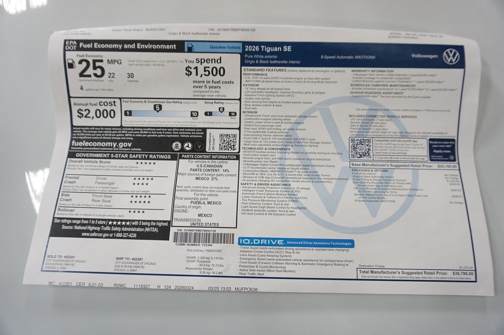 2026 Volkswagen Tiguan 2.0T SE