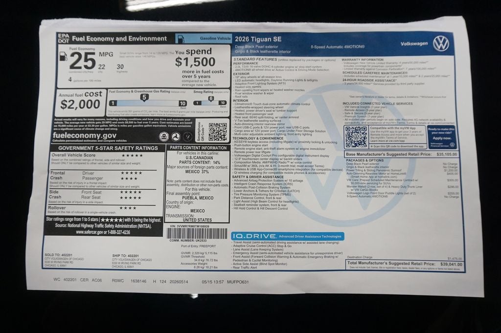2026 Volkswagen Tiguan 2.0T SE