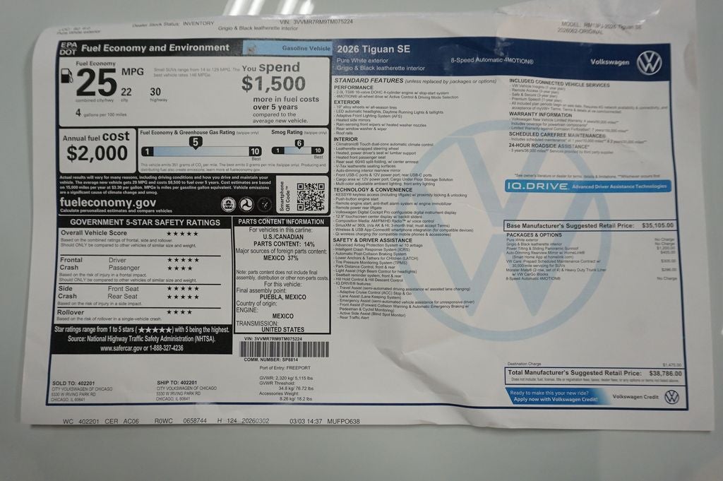 2026 Volkswagen Tiguan 2.0T SE