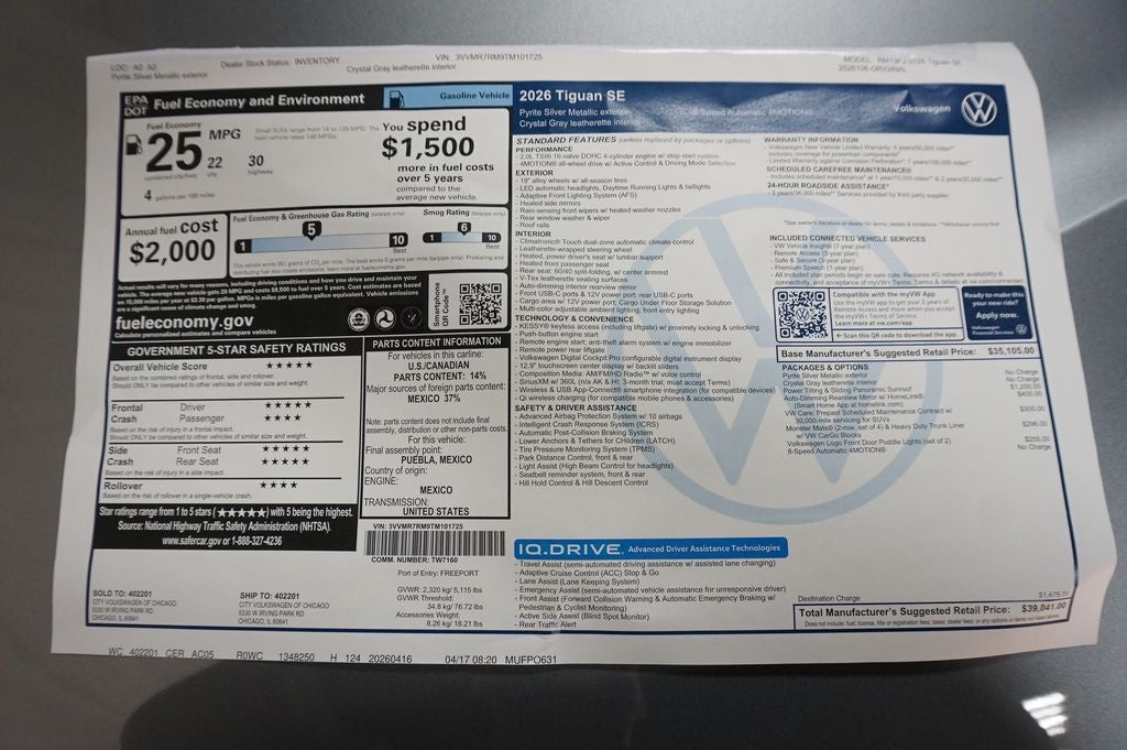 2026 Volkswagen Tiguan 2.0T SE