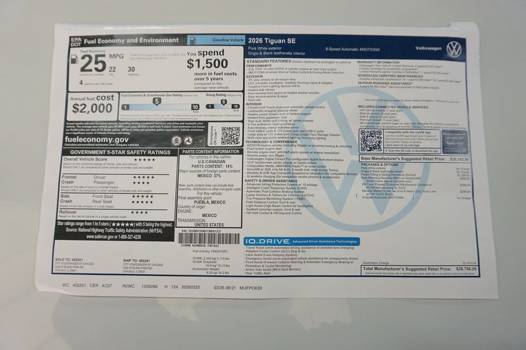 2026 Volkswagen Tiguan 2.0T SE