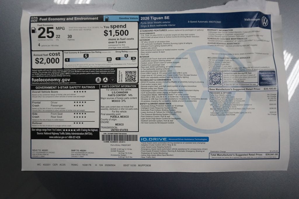 2026 Volkswagen Tiguan 2.0T SE