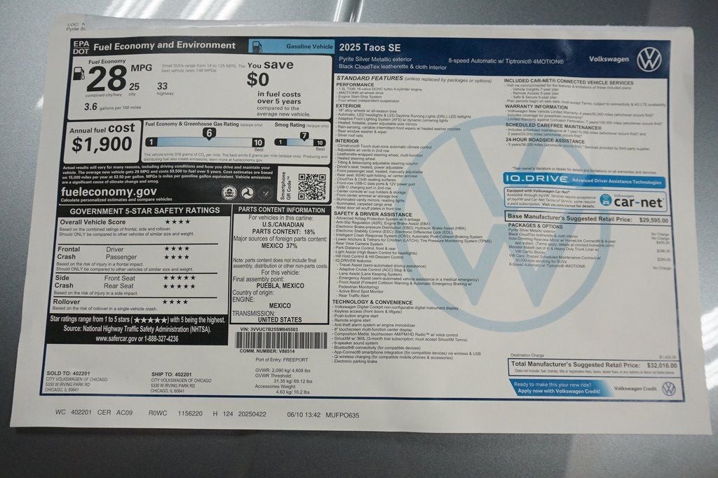 2025 Volkswagen Taos 1.5T SE