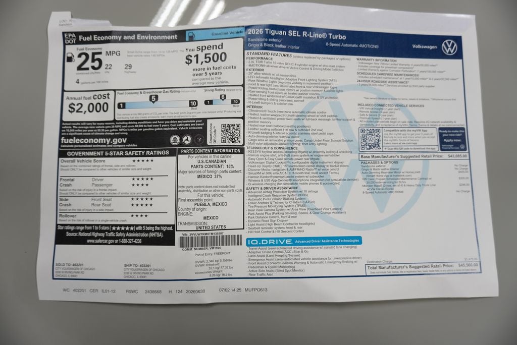 2026 Volkswagen Tiguan 2.0T SEL R-Line Turbo