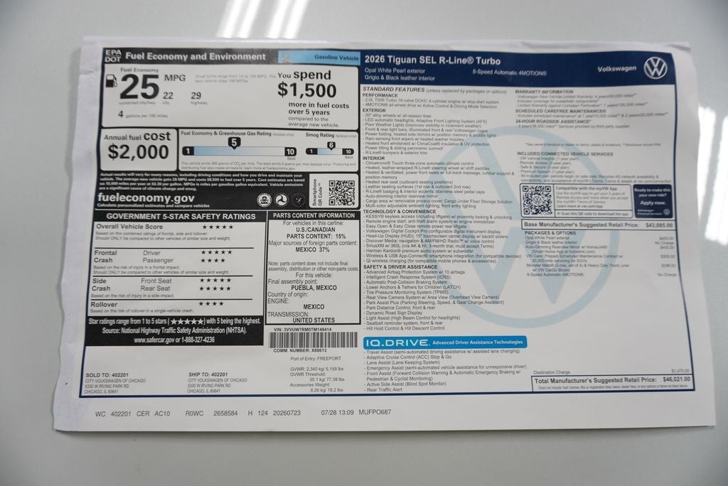2026 Volkswagen Tiguan 2.0T SEL R-Line Turbo