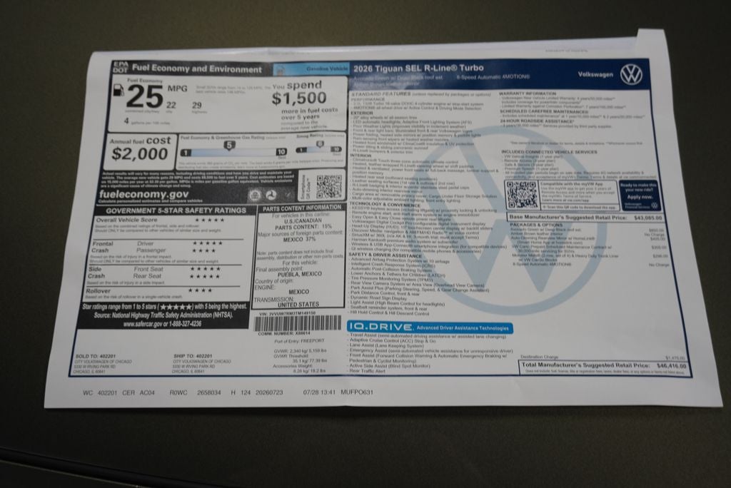 2026 Volkswagen Tiguan 2.0T SEL R-Line Turbo