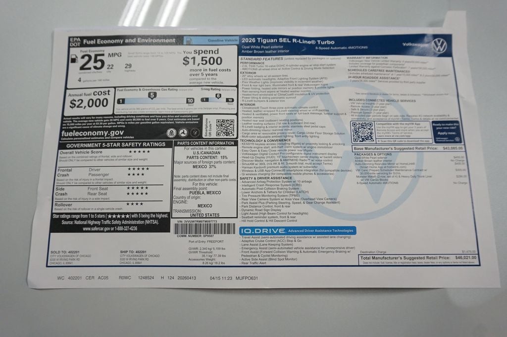 2026 Volkswagen Tiguan 2.0T SEL R-Line Turbo