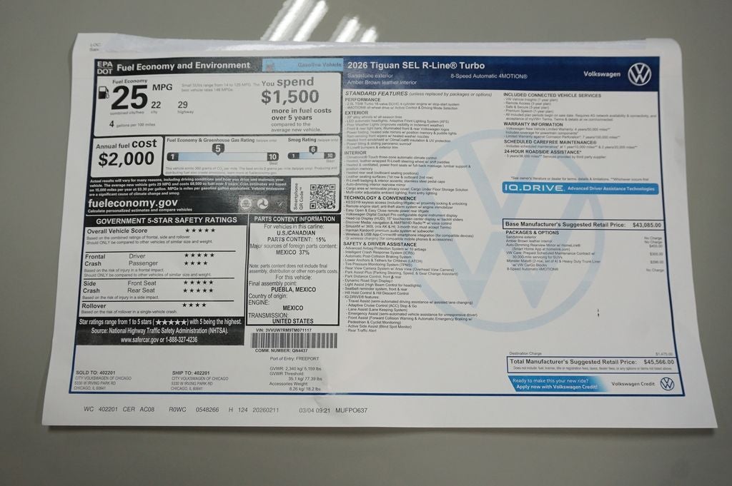 2026 Volkswagen Tiguan 2.0T SEL R-Line Turbo