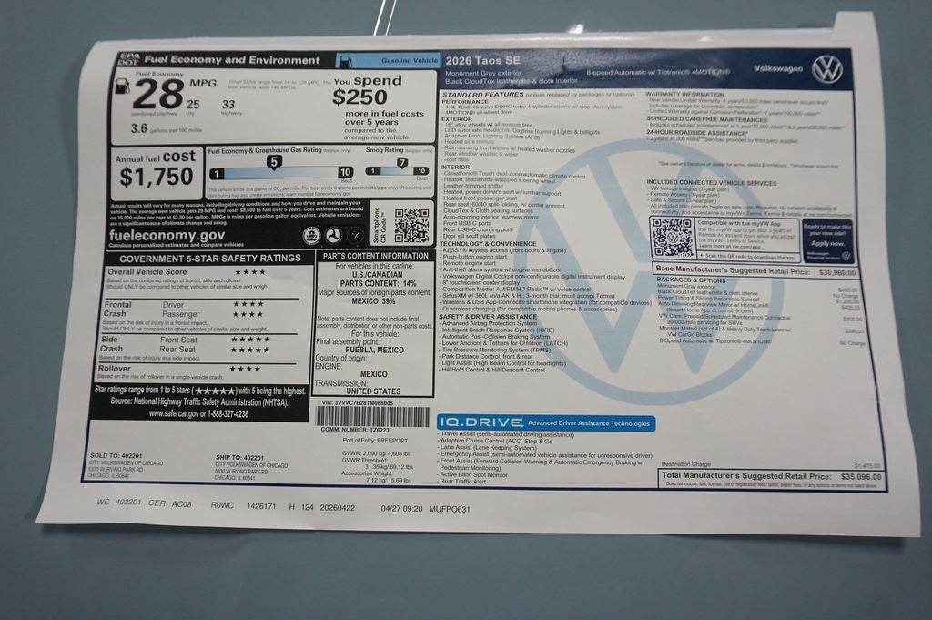 2026 Volkswagen Taos 1.5T SE