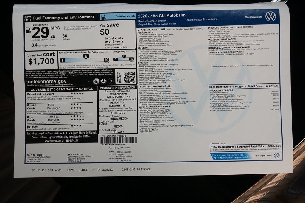 2026 Volkswagen Jetta GLI 2.0T Autobahn