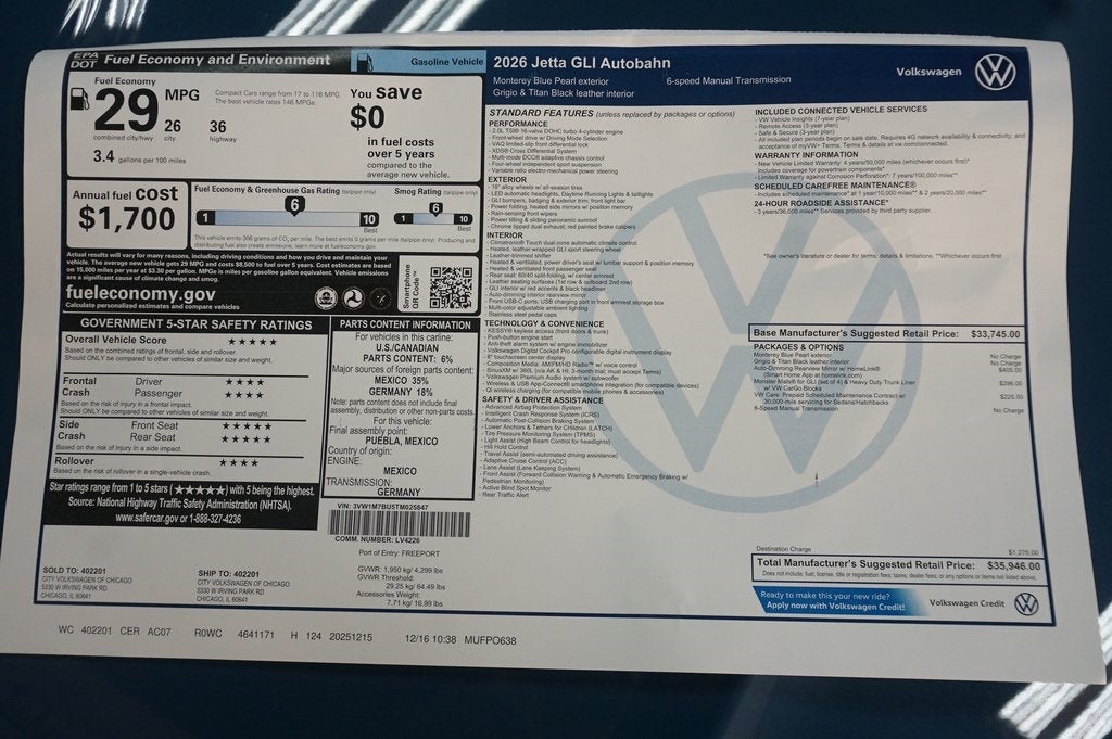 2026 Volkswagen Jetta GLI 2.0T Autobahn