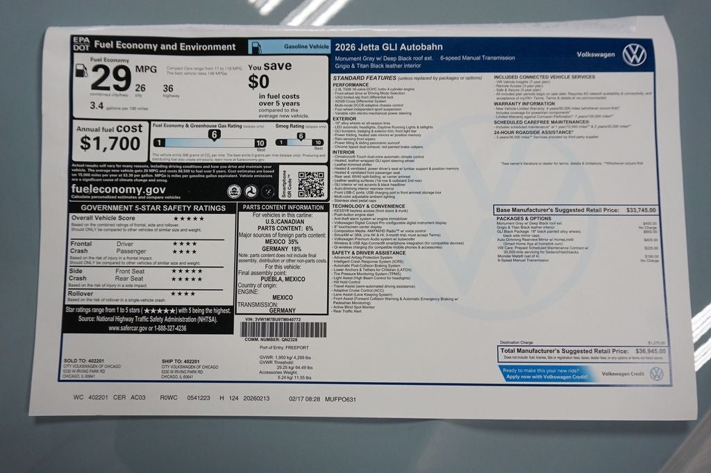 2026 Volkswagen Jetta GLI 2.0T Autobahn