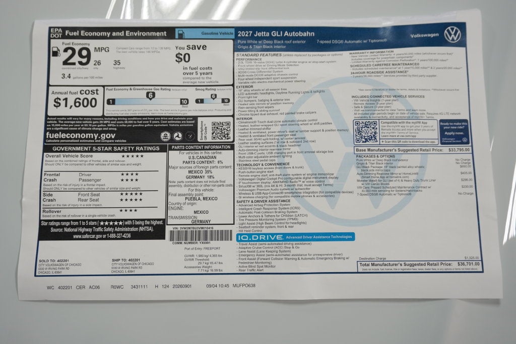 2027 Volkswagen Jetta GLI 2.0T Autobahn
