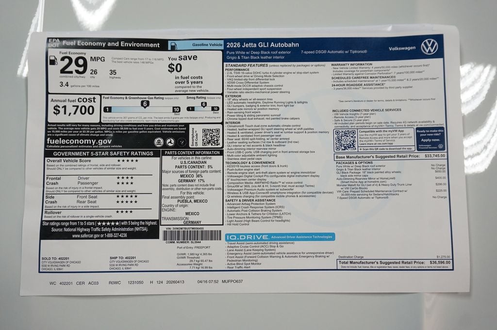 2026 Volkswagen Jetta GLI 2.0T Autobahn