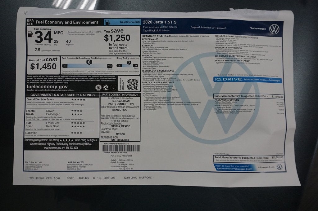 2026 Volkswagen Jetta 1.5T S