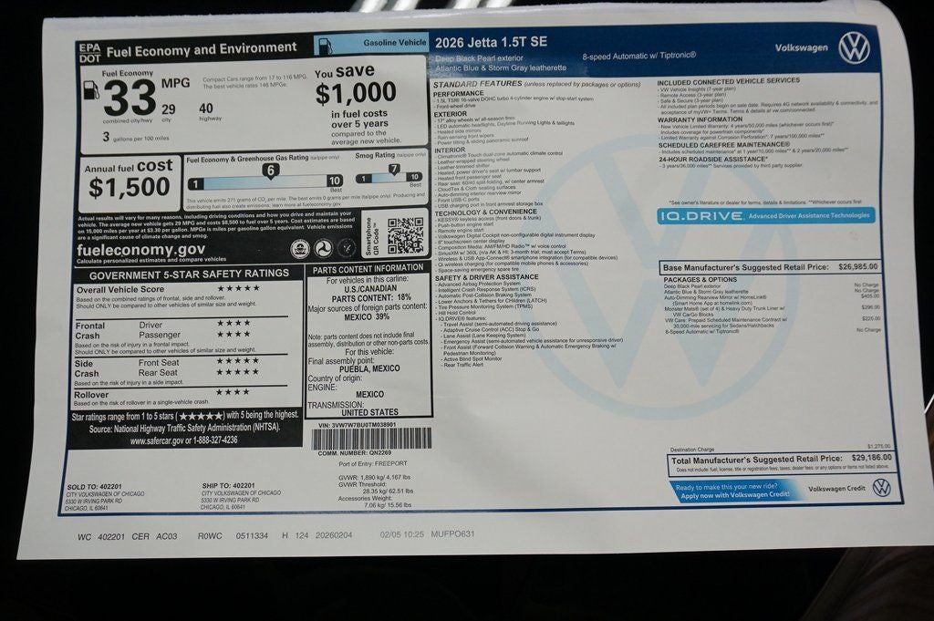 2026 Volkswagen Jetta 1.5T SE