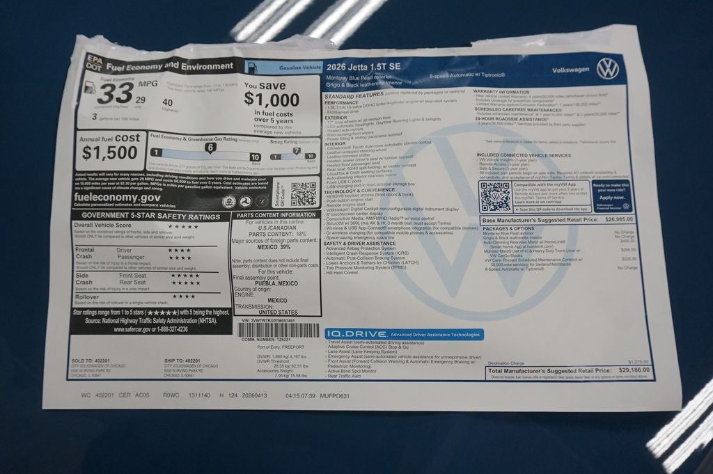 2026 Volkswagen Jetta 1.5T SE