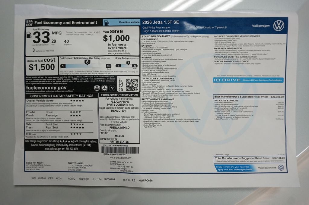 2026 Volkswagen Jetta 1.5T SE