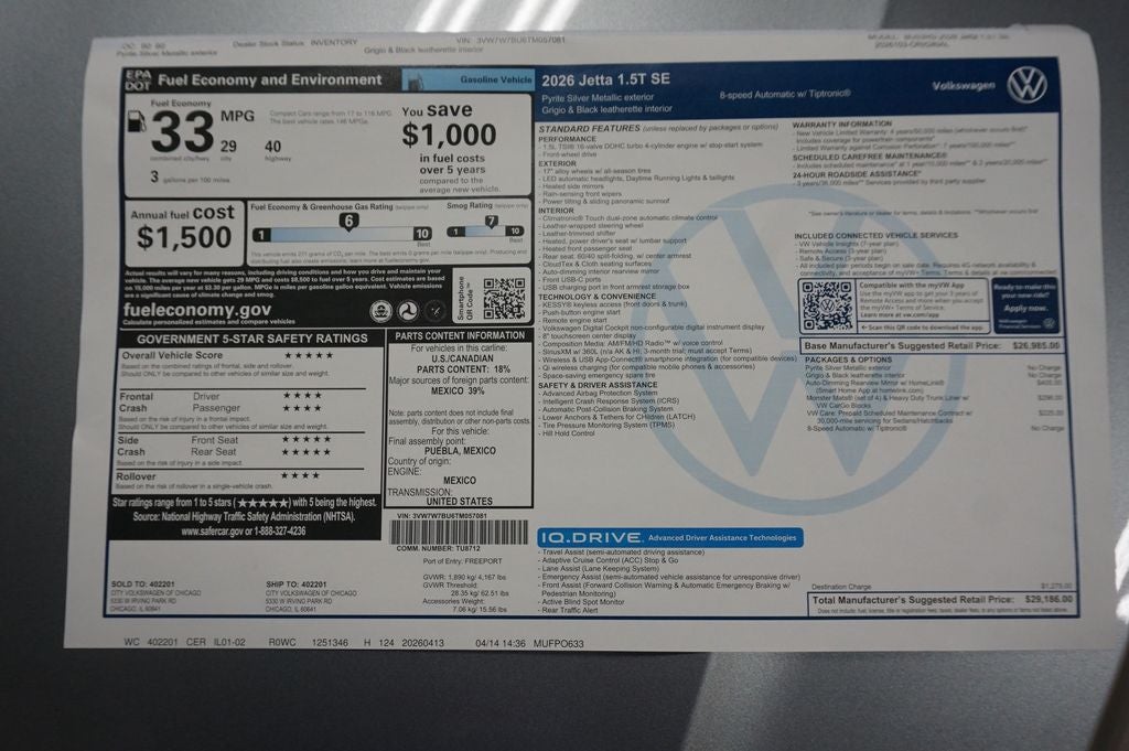 2026 Volkswagen Jetta 1.5T SE