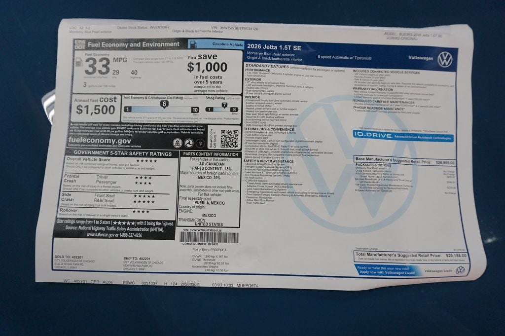 2026 Volkswagen Jetta 1.5T SE