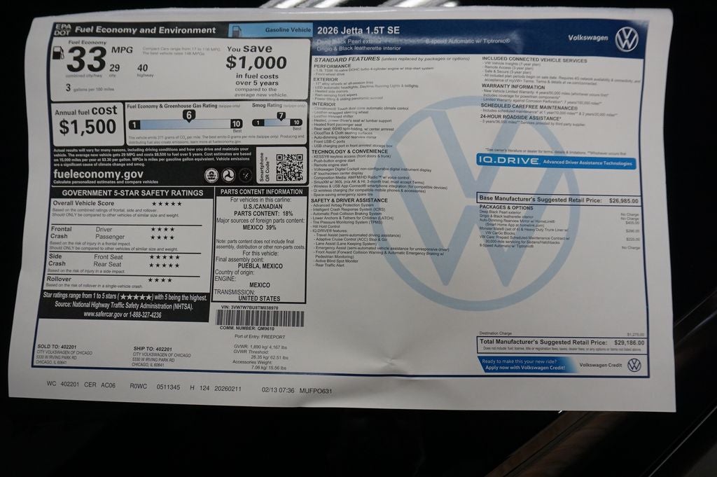 2026 Volkswagen Jetta 1.5T SE