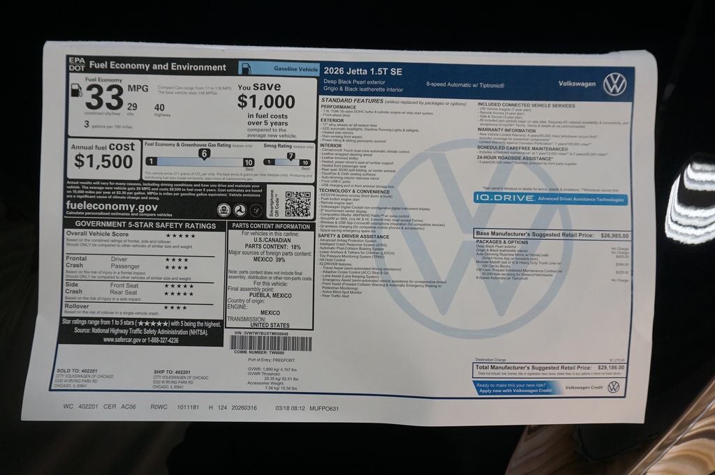 2026 Volkswagen Jetta 1.5T SE