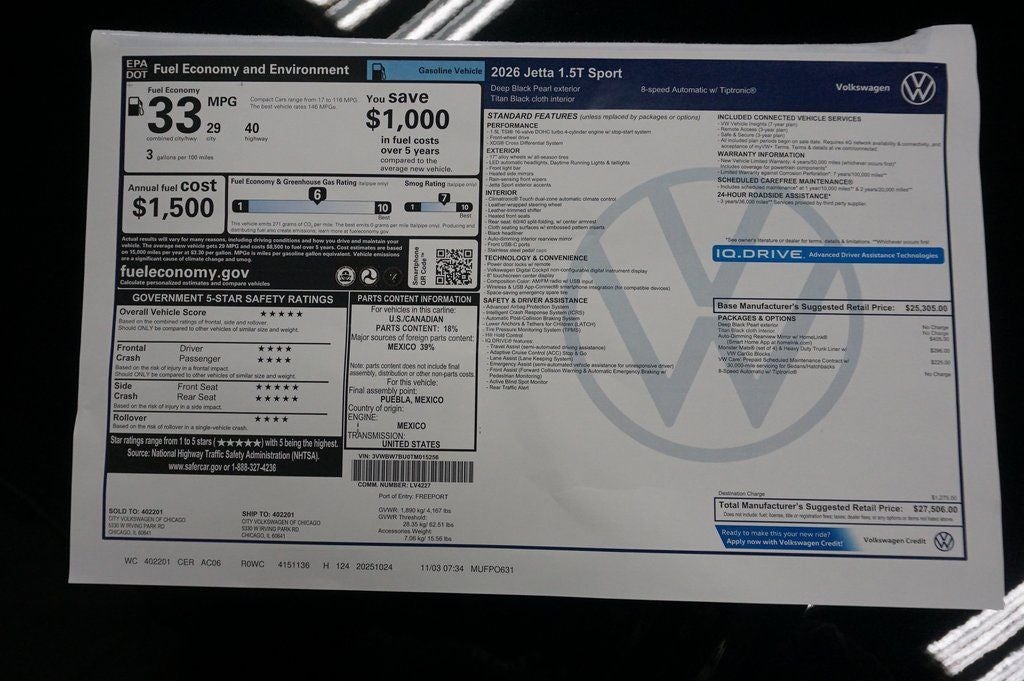 2026 Volkswagen Jetta 1.5T Sport