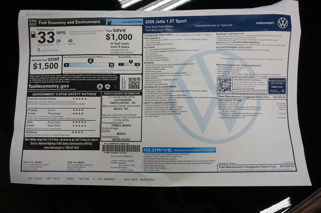 2026 Volkswagen Jetta 1.5T Sport