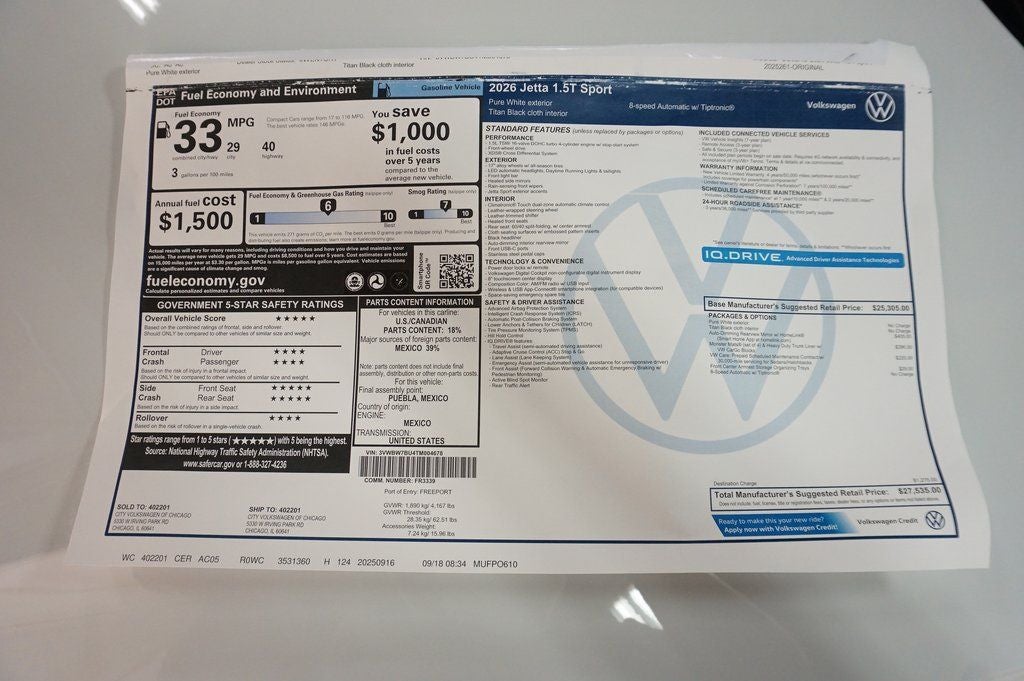 2026 Volkswagen Jetta 1.5T Sport