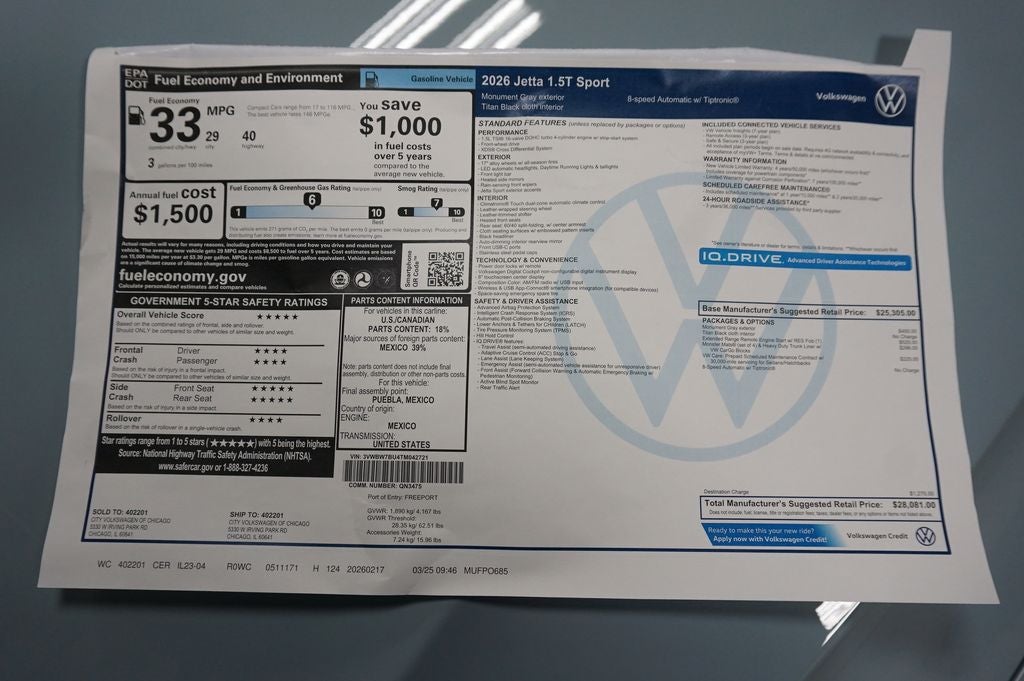 2026 Volkswagen Jetta 1.5T Sport