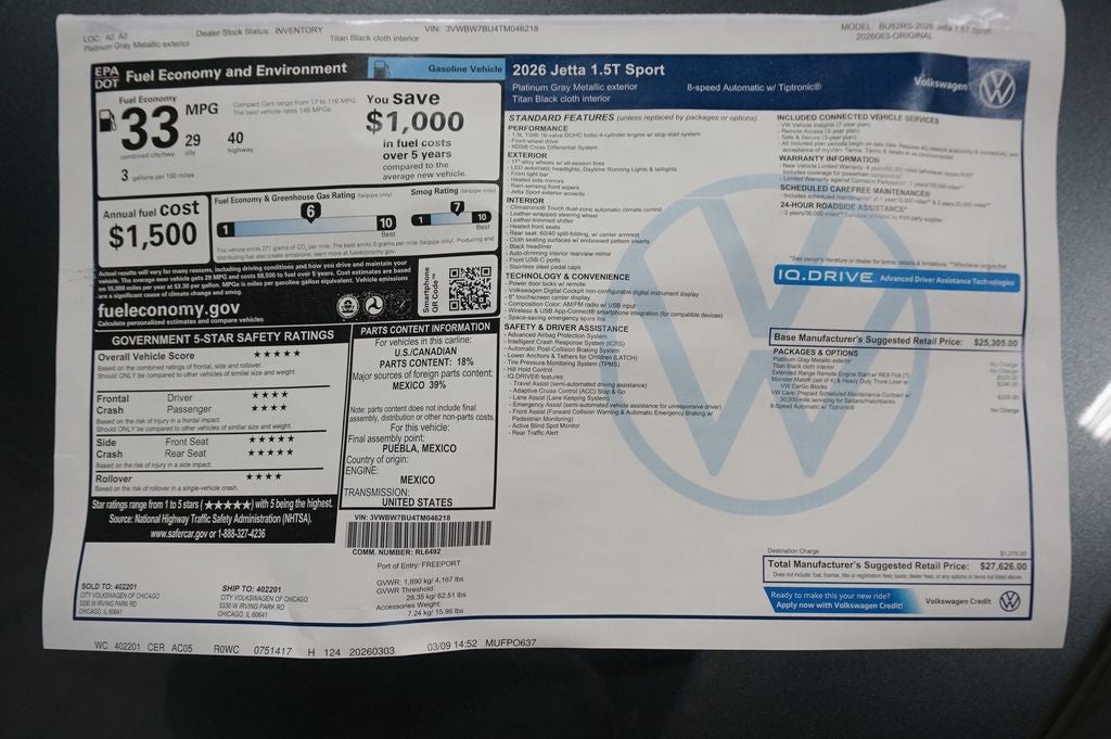 2026 Volkswagen Jetta 1.5T Sport