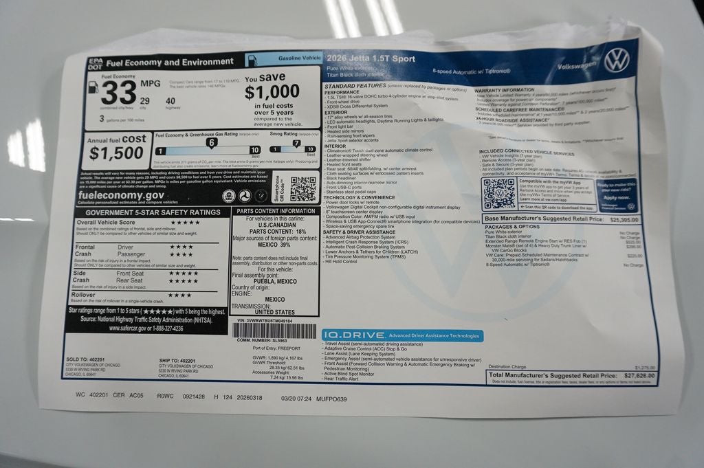 2026 Volkswagen Jetta 1.5T Sport