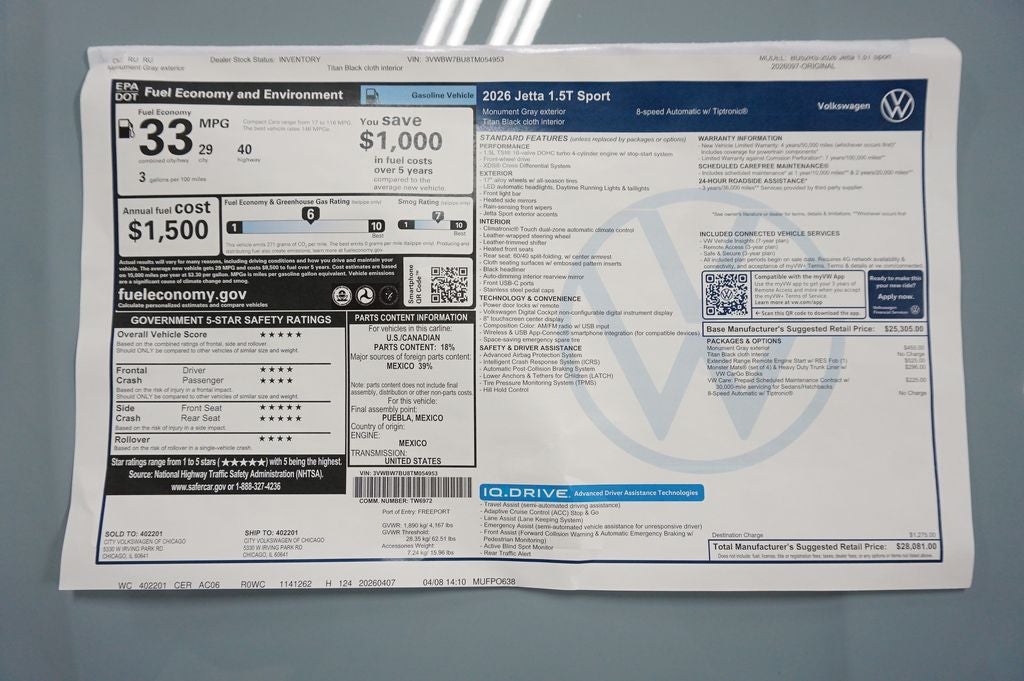 2026 Volkswagen Jetta 1.5T Sport