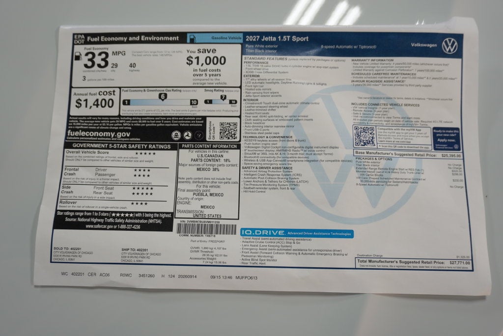 2027 Volkswagen Jetta 1.5T Sport