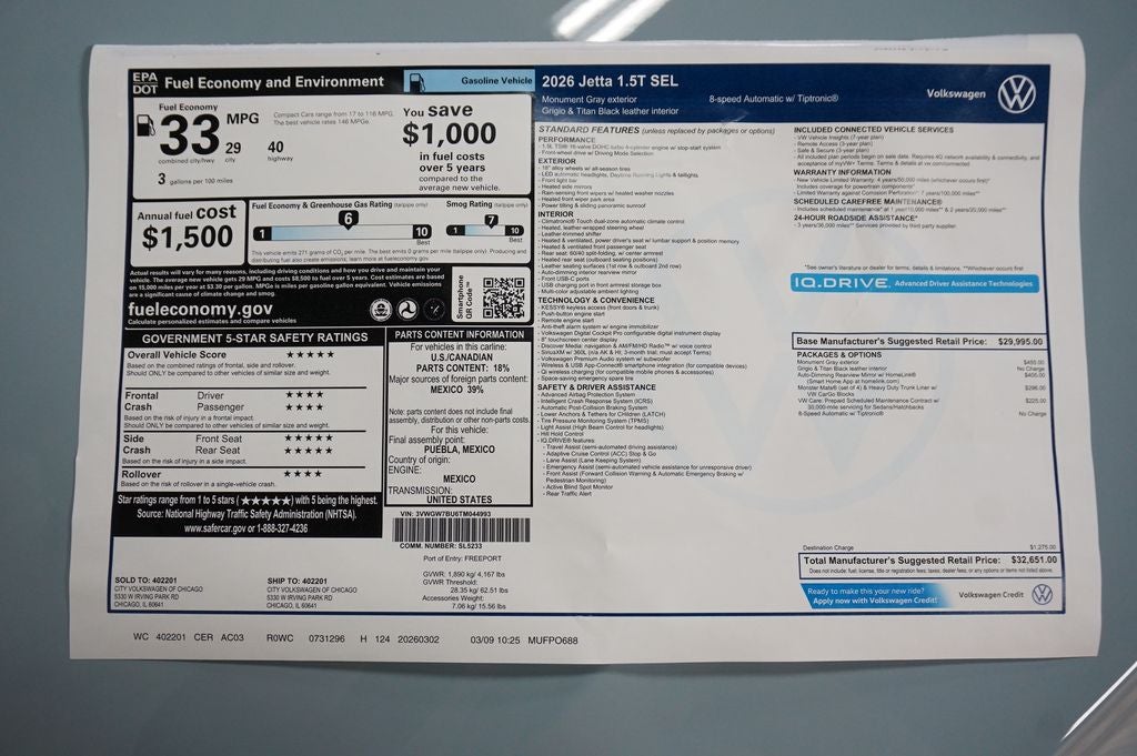 2026 Volkswagen Jetta 1.5T SEL