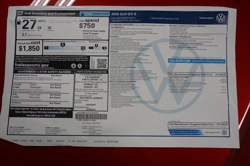 2026 Volkswagen Golf GTI 2.0T S