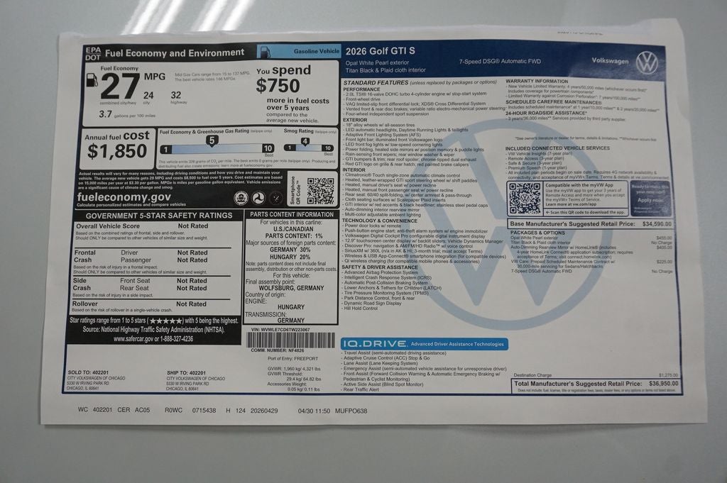 2026 Volkswagen Golf GTI 2.0T S