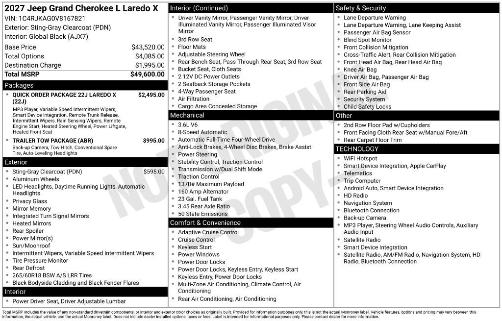 2027 Jeep Grand Cherokee L Laredo X